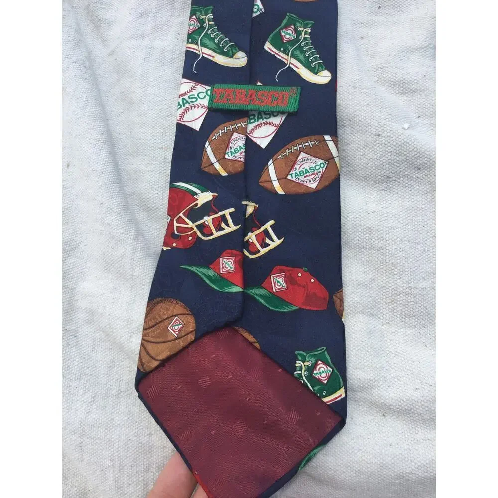 Tabasco Men silk tie blue red football hot sauce‎ converse fun funny hot sauce